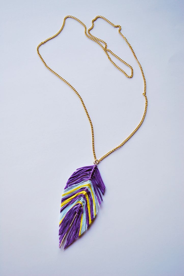 the DIY STRING FEATHER NECKLACE